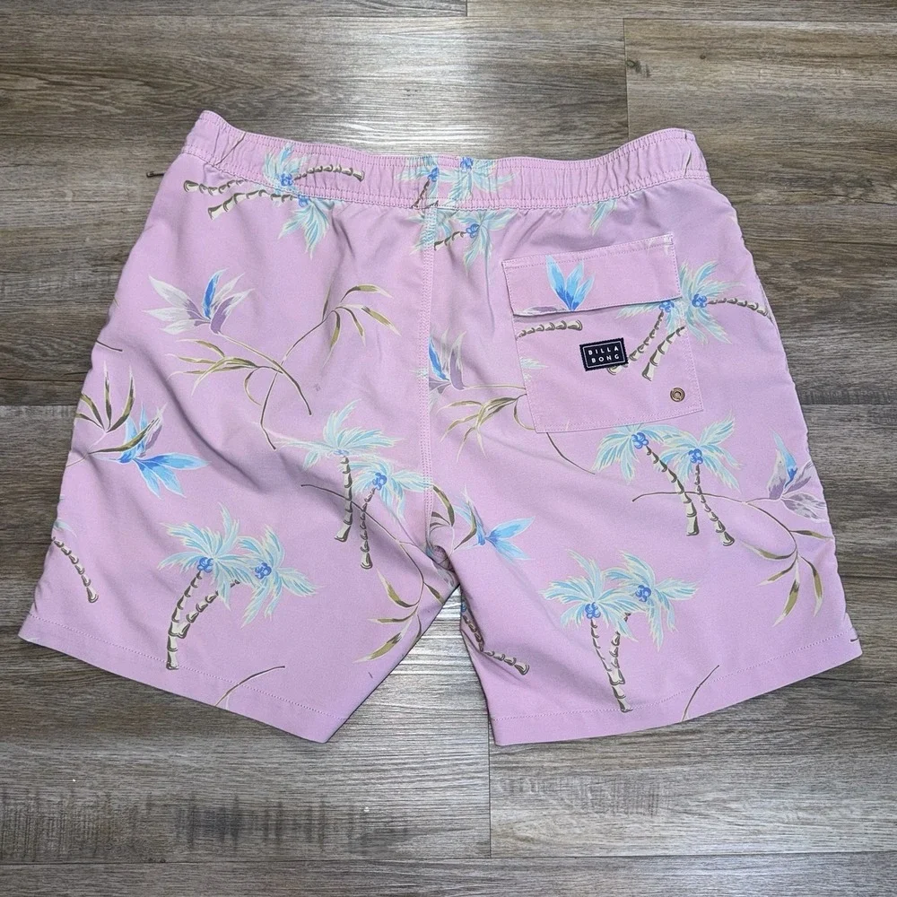 Billabong Sundays Layback Swim Trunks Mens XL All-Over Tropical Palm Tree Print